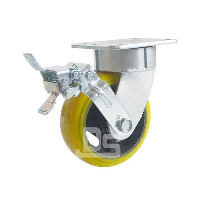 DS45 Series  Iron Core Heavy Duty Polyurethane Tread Swivel With Side Brake Caster 