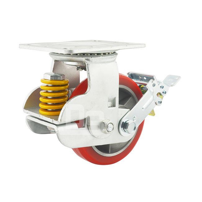 DS94 Series Aluminum Core PU  Spring Shock Absorbing Swivel With Brake Caster 